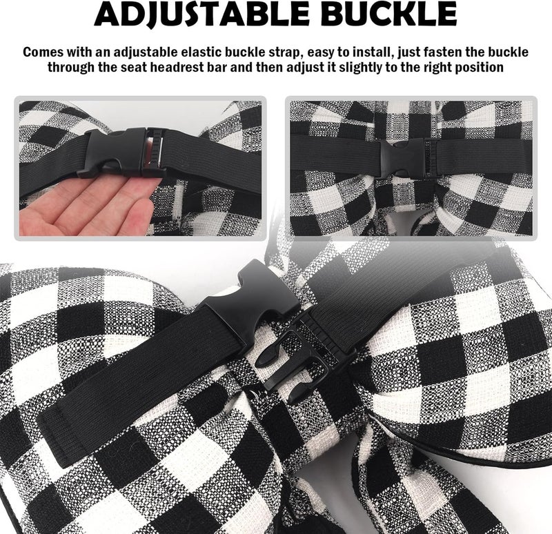 Figpade 2026 New Bow Car Neck Pillow,Stylish Car Headrest Pillow with Black & White Check for Cars Decorations,Breathable Comfortable Neck Pillows for Cars as Halloween - Image 5